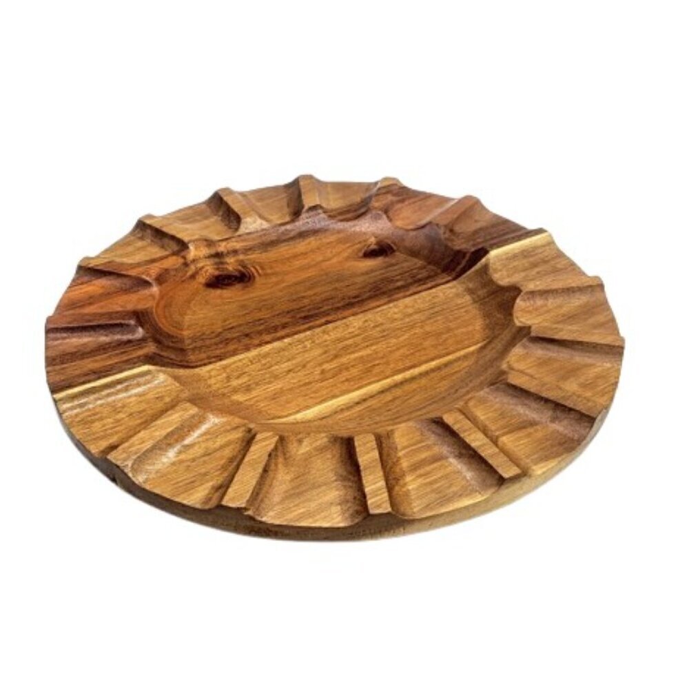 Acacia Wood Scalloped Round Platter Serving Tray NWT